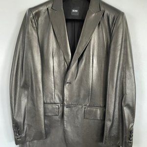 mens Boss 2 button black leather blazer